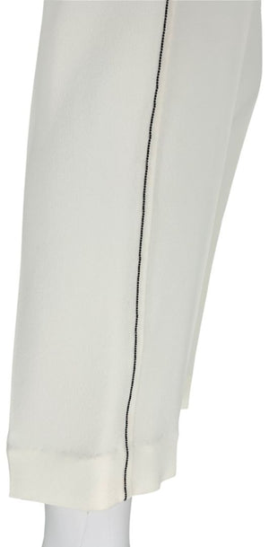 Brunello Cucinelli Ivory Cropped Trousers with Monili Trim – Size US 8 / IT 44