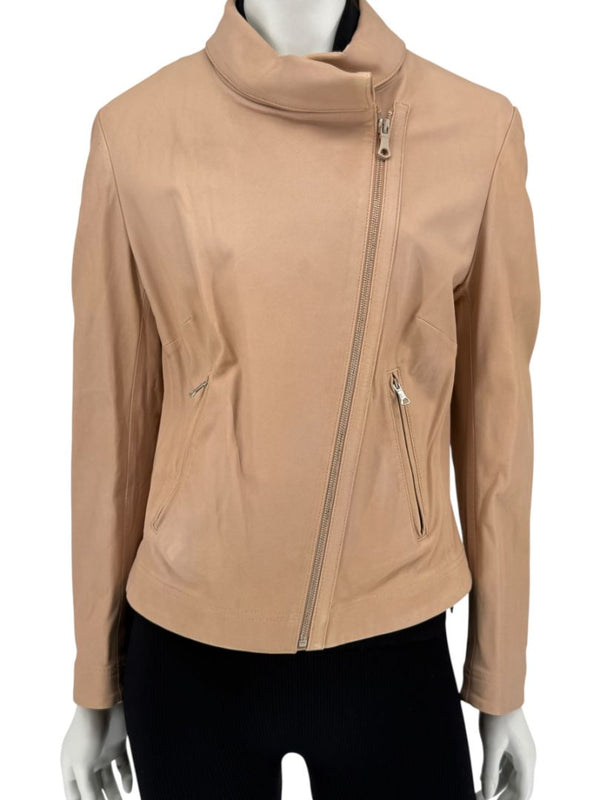 Piazza Sempione Blush Lamb Leather Moto Jacket – Size IT 46