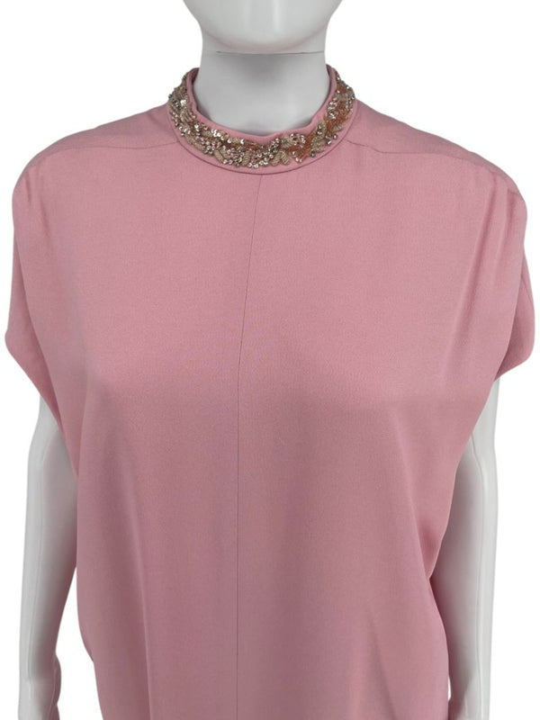 Pamella Roland Blush Embellished Neck Column Dress – Large