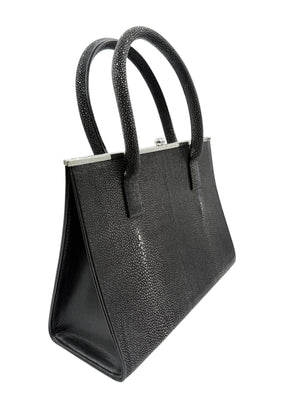 Crawford Black Shagreen/Stingray Top Handle Bag w/ 925 Silver Hardware