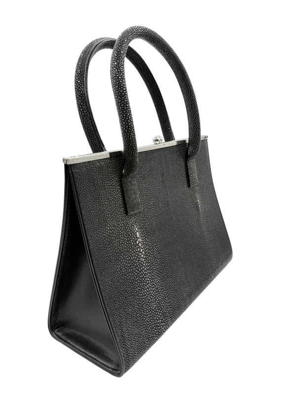 Crawford Black Shagreen/Stingray Top Handle Bag w/ 925 Silver Hardware
