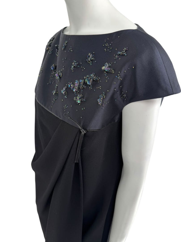 Atelier Caito for Herve Pierre Black Beaded Yoke Draped Dress – Size 12
