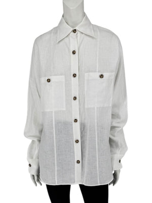 WOERA White Linen Button-Up Shirt – Size M
