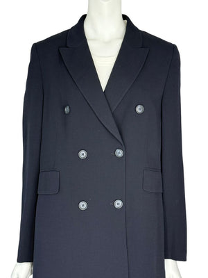 Akris Navy Wool-Blend Double-Breasted Longline Blazer Coat – Size US 8
