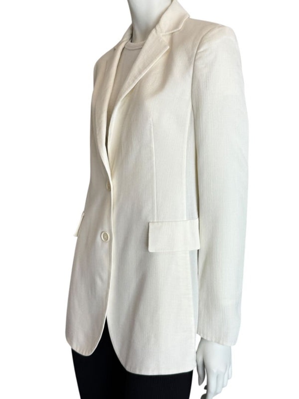 Akris White Textured Cotton-Silk Blend Blazer – Size 8