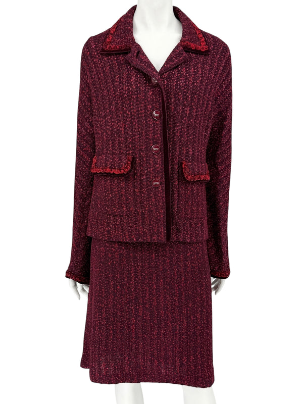 St. John Collection Red & Burgundy Knit Skirt Suit - Size 6