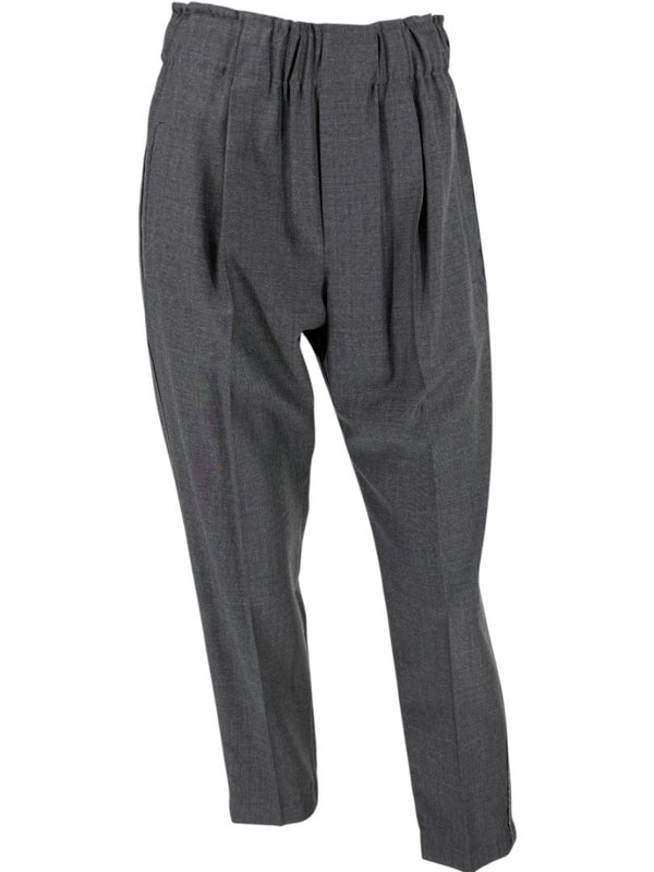 Brunello Cucinelli Monili Trim Charcoal Wool Pleated Tapered Pants - Size IT 42 / US 6