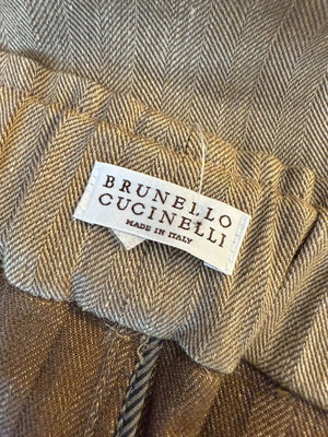 Brunello Cucinelli Taupe Linen-Cotton Drawstring Pants - Size IT 44 / US 8