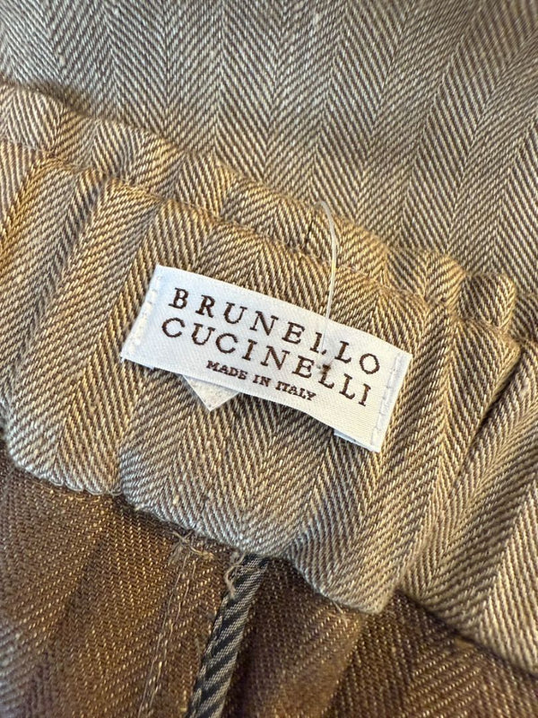 Brunello Cucinelli Taupe Linen-Cotton Drawstring Pants - Size IT 44 / US 8
