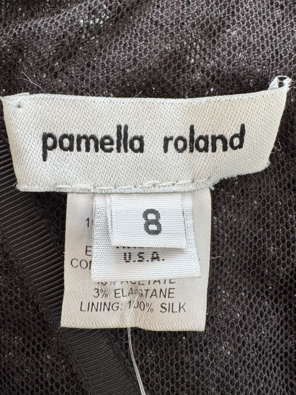 Pamella Roland Black Strapless Gown Silver Pearl Crystal Beaded Bodice Size 8 Evening Dress