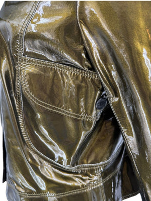 Burberry London Metallic Olive Green Leather Jacket – Size UK 12 / US 10