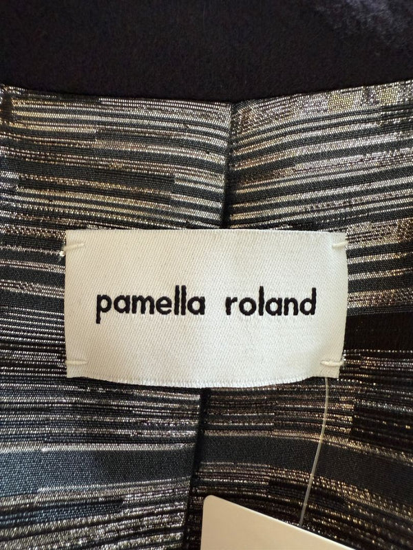 Pamella Roland Wide Shawl Collar Black Wool Belted Coat - Large