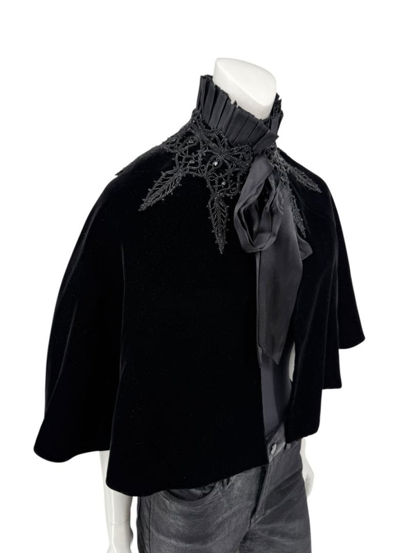 Ralph Lauren Black Velvet & Silk-Trim Cape – Size XS/S- NWT