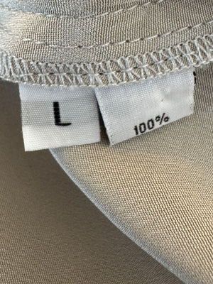 Peter Cohen Beige Silk Button-Front Blouse with Soft Notched Collar – Size L