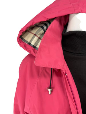 Burberry London Fuchsia Hooded Check-Lined Jacket – Size L