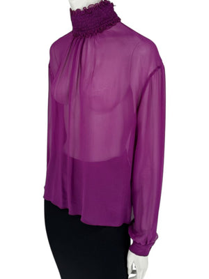 Chanel Fuchsia Silk High-Neck Blouse – Fall 2001 FR 42
