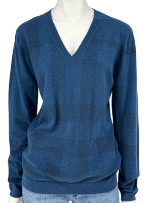 Burberry London Blue V-Neck Cashmere Sweater – Size XL