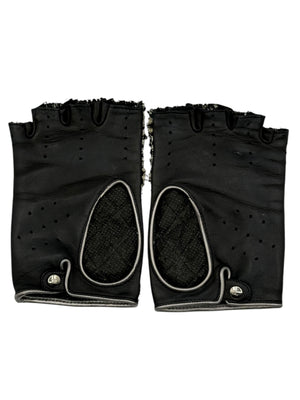 Chanel Black Tweed & Lambskin Fingerless Gloves – Size 7½