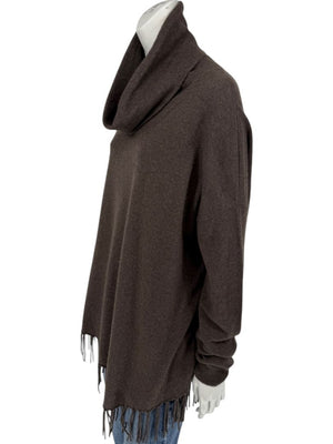 Repeat Cashmere Women’s Brown Wool-Cashmere Fringe Hem Sweater - Size L