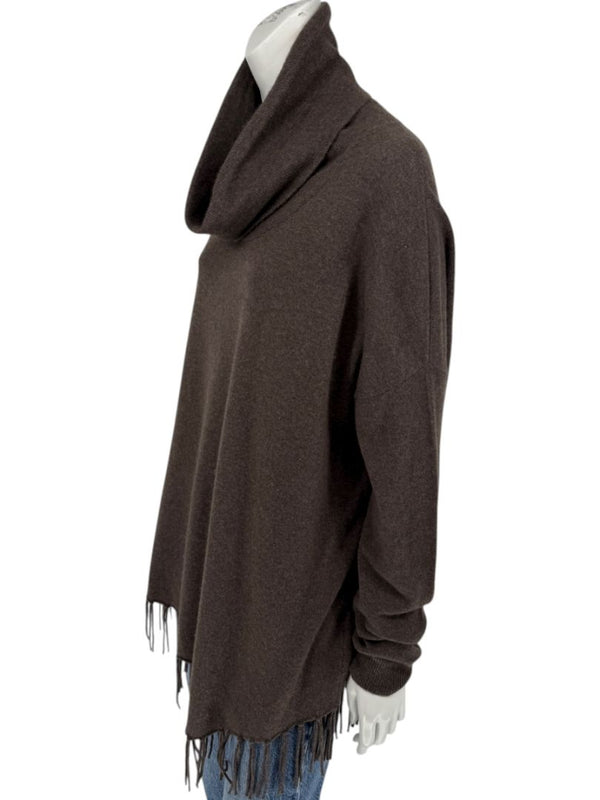 Repeat Cashmere Women’s Brown Wool-Cashmere Fringe Hem Sweater - Size L