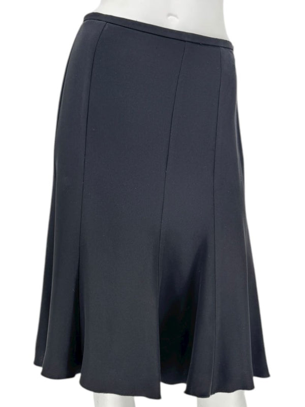 Armani Collezioni Black Acetate–Silk Flared Midi Skirt – Size 12 (IT 48)