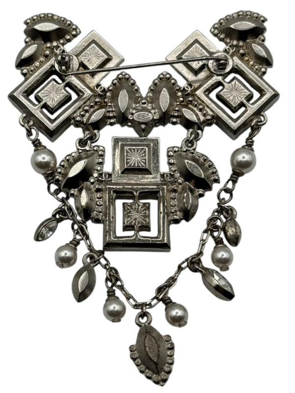 Chanel Crystal & Pearl Statement Brooch – Silver Tone  - With Box