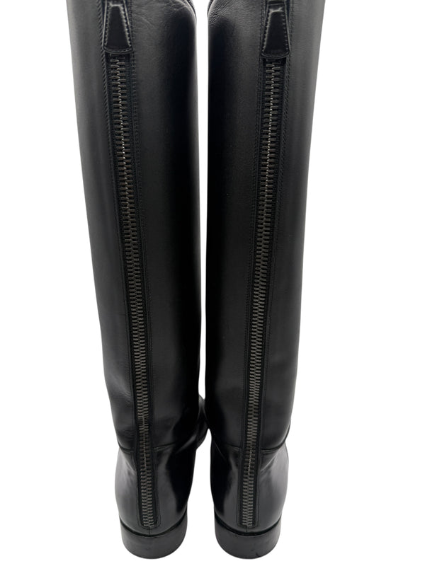 Chanel CC Captoe Black Leather Riding Boots – Size 36.5