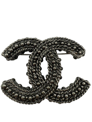 Chanel Gunmetal Rope & Studded CC Brooch – Fall 2011 Stamped