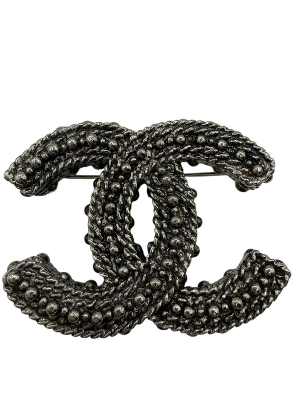Chanel Gunmetal Rope & Studded CC Brooch – Fall 2011 Stamped