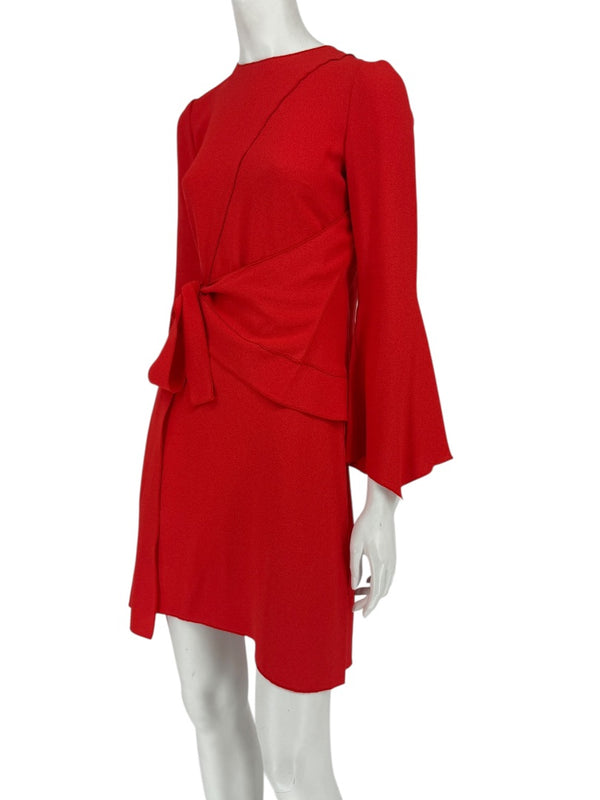 Proenza Schouler Women’s Red Acetate-Viscose Asymmetrical Wrap Dress with Tie Waist – Size 0