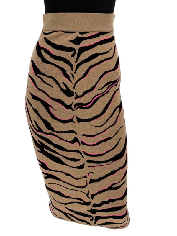Stella McCartney Tan & Black Tiger-Stripe Knit Pencil Skirt – Size 34