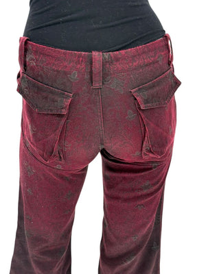 Custo Barcelona Women’s Burgundy Baroque-Print Denim-Style Pants – Size 4