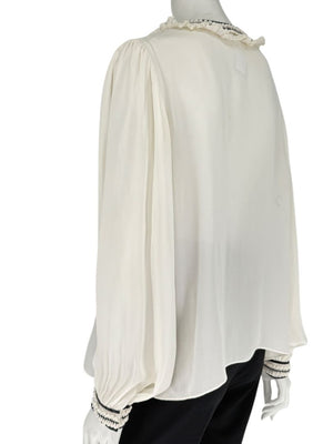 Oscar de la Renta Ivory Sheer Ruffled Blouse – Size 12