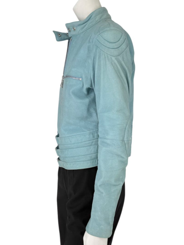 Chanel Pale Blue Leather Moto Jacket – Spring 2002 – Size 42
