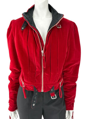 Jean Paul Gaultier Homme Oxblood Velvet Moto-Style Jacket – Size 52 (Men’s)