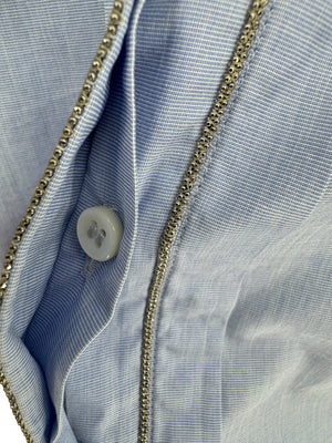 Brunello Cucinelli Light Blue Cotton Button-Front Shirt with Monili Trim – Size XL