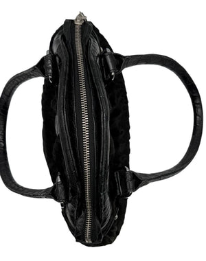 Darby Scott x Dennis Basso Black Faux Fur & Embossed Leather Satchel – Very Good Preowned Condition