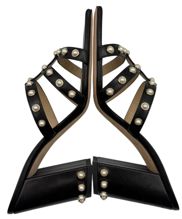 Jimmy Choo Hazal Faux Pearl Embellished Leather Sandals - Size 37