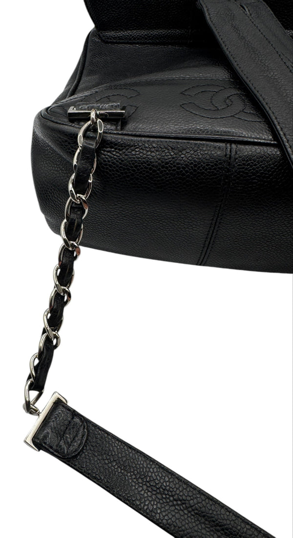 Chanel 1996-1997 Black Caviar Triple CC Backpack - Silver Hardware *RARE*