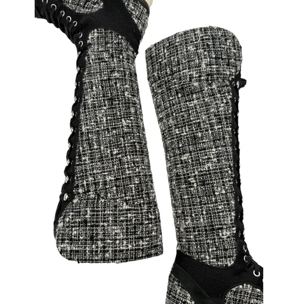 Chanel Tweed & Suede Lace-Up Knee-High Sneakers – Size 40 (EU)