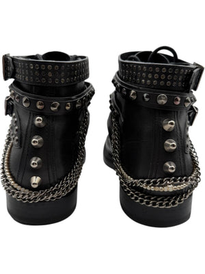 Saint Laurent Studded Leather Ankle Boots with Chains – Size 40