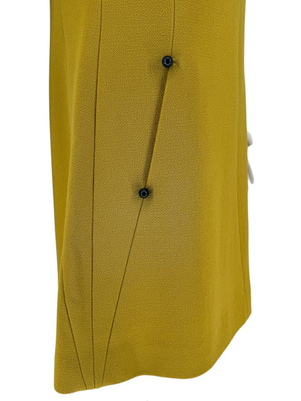 Pamella Roland Mustard Textured Crepe Mini Dress with Pearl Detail