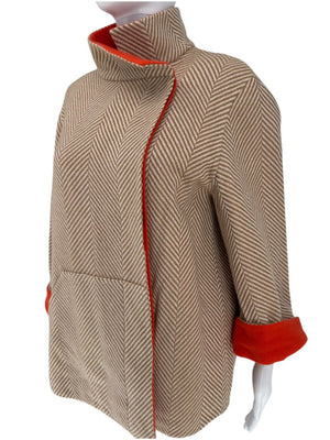 Akris Reversible Herringbone Cape Jacket - Size 10