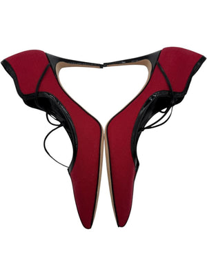 Manolo Blahnik Red Canvas & Patent Leather Lace-Up Pumps – Size 39.5