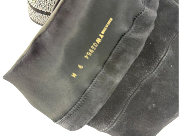 Stuart Weitzman Black Velvet Crystal Heel Over-the-Knee Boots – Size 9