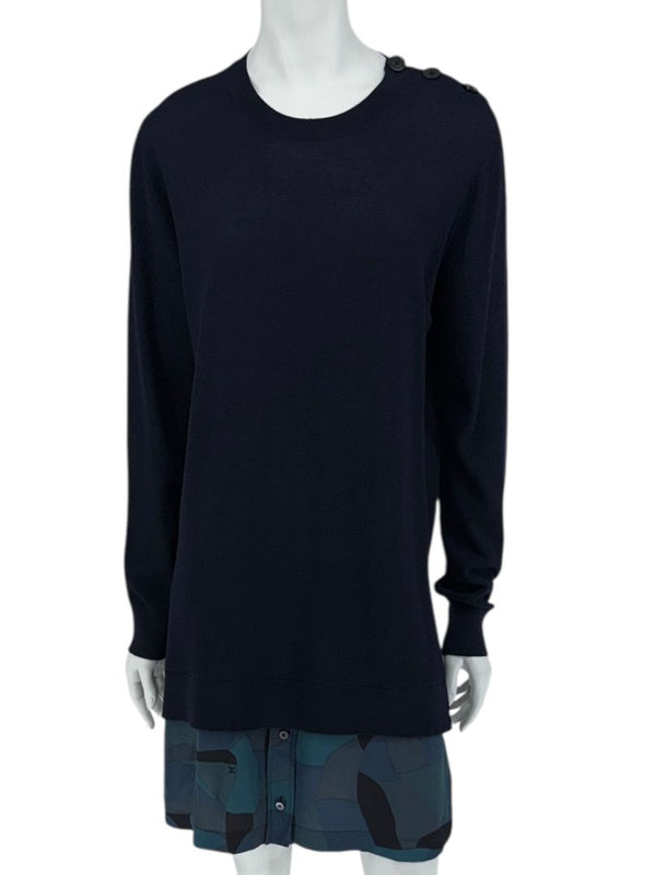 Louis Vuitton Navy Knit Tunic Dress with Printed Hem - Size L