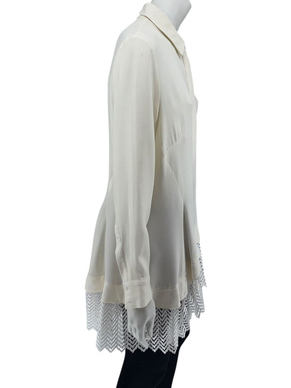 Lela Rose Ivory Silk Tunic Blouse with Embroidered Hem – Size 8