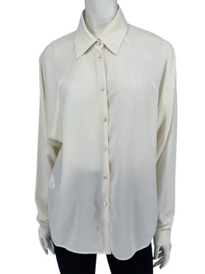 Michael Kors Ivory Silk Blend Button-Up Blouse - Size 8