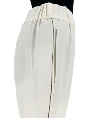 Brunello Cucinelli Ivory Cropped Trousers with Monili Trim – Size US 8 / IT 44