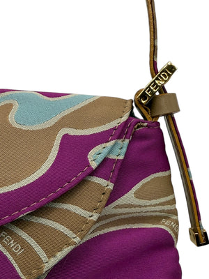 Fendi 2001 Multicolor Satin Psychedelic Print Baguette "Momma" Shoulder Bag